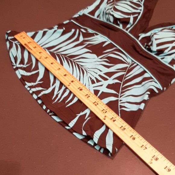 Brown and Turquoise Leaf Print 2 Piece Swimsuit - Picture 7 of 12